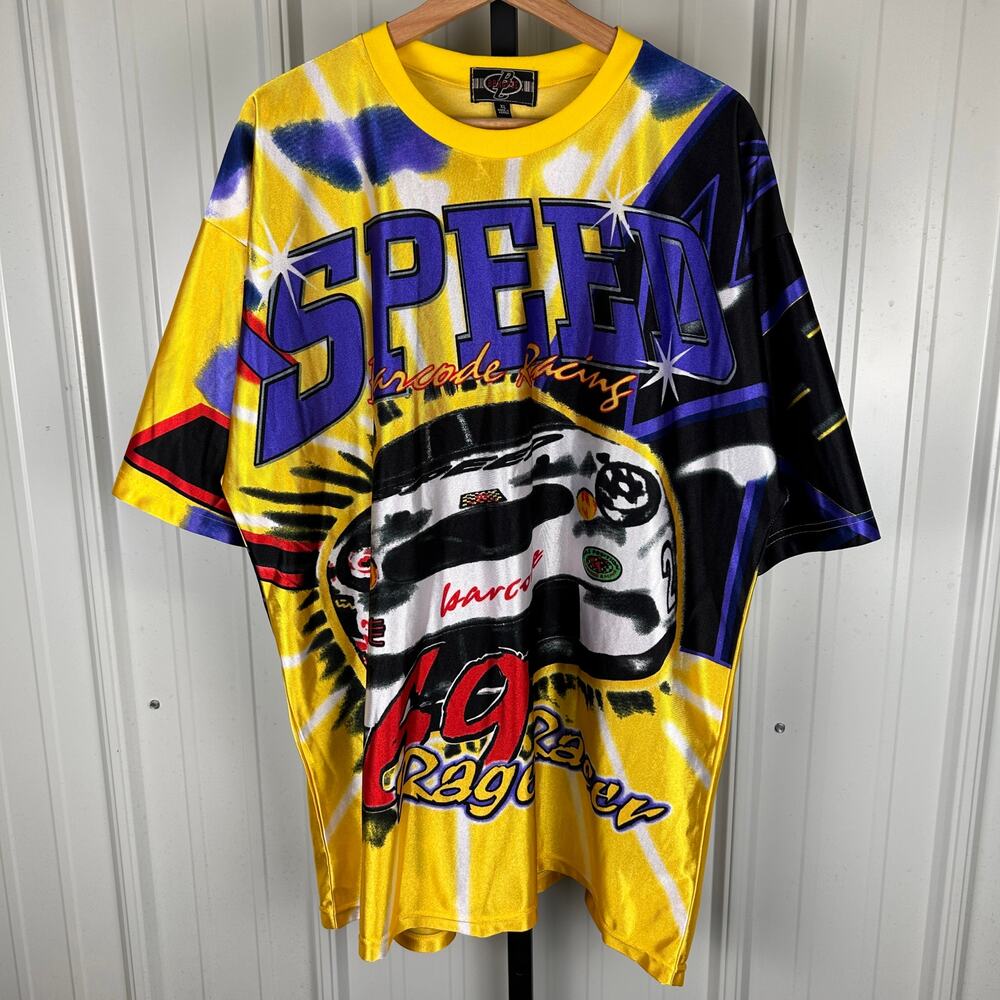 Speed Barcode Rage Racing 69 CRAZY AOP Cyber XL NASCAR Tee - Picture 2 of 6